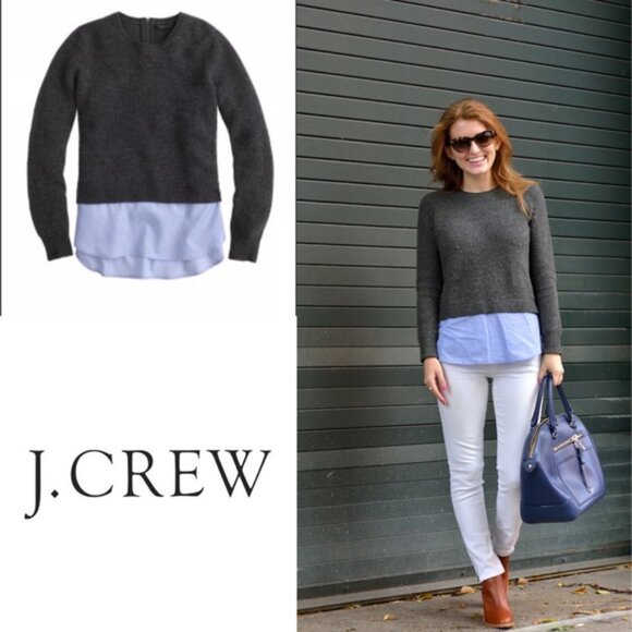 J. Crew Grey & Blue Wool Shirttail Sweater - Picture 1 of 10